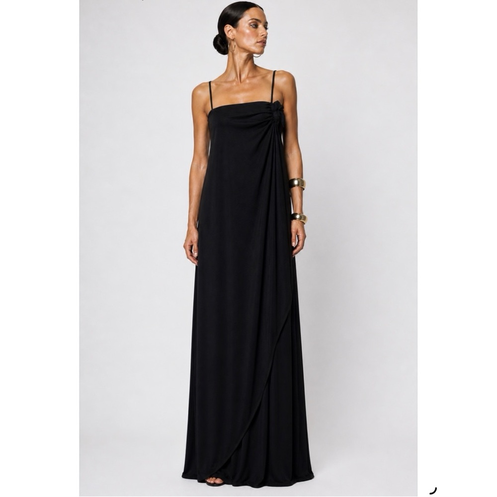 Vintage 1970’s Disco Maxi Dress Black Spaghetti Straps M